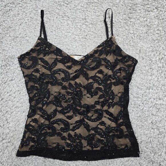 Cache Womens Beaded Lace Camisole Top Size S Black Coquette Y2K - Picture 1 of 7